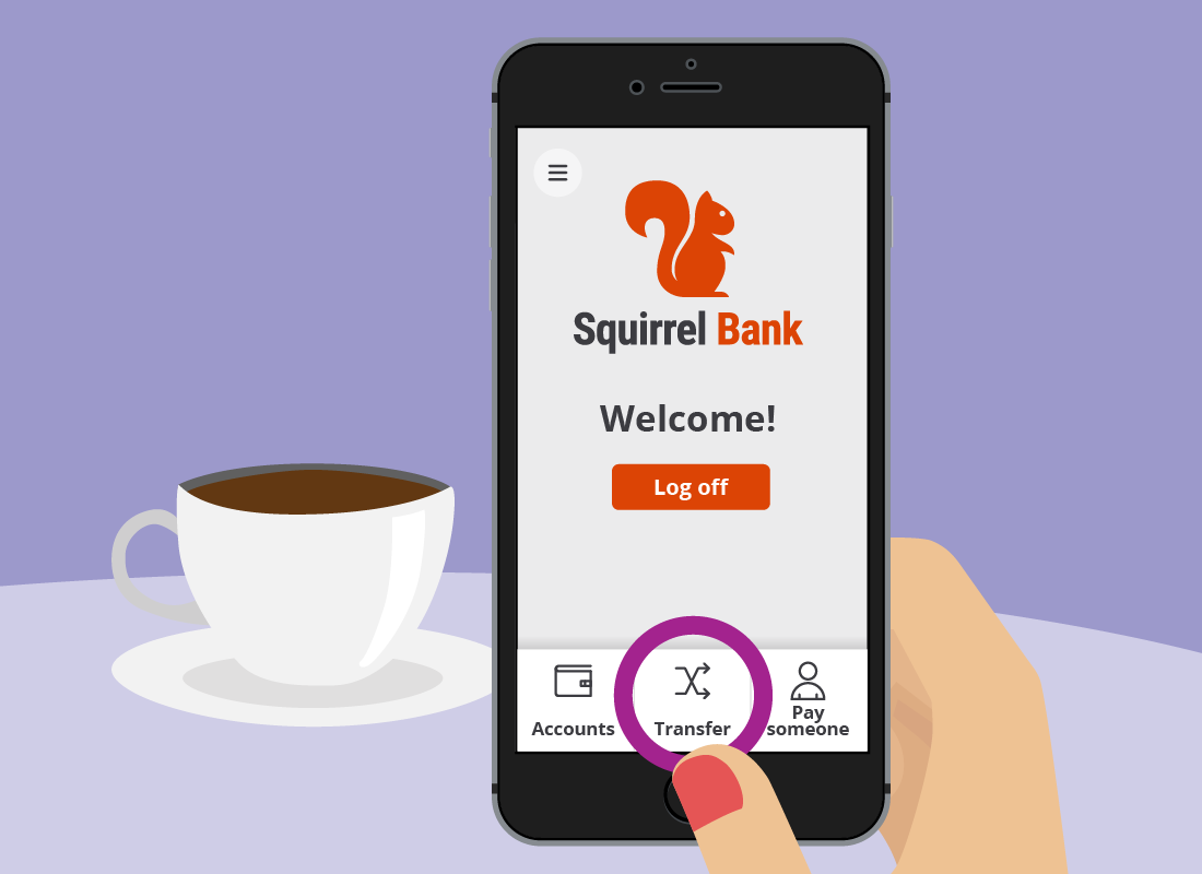 A close up of the Transfer button on the Squirrel Bank app home screen.