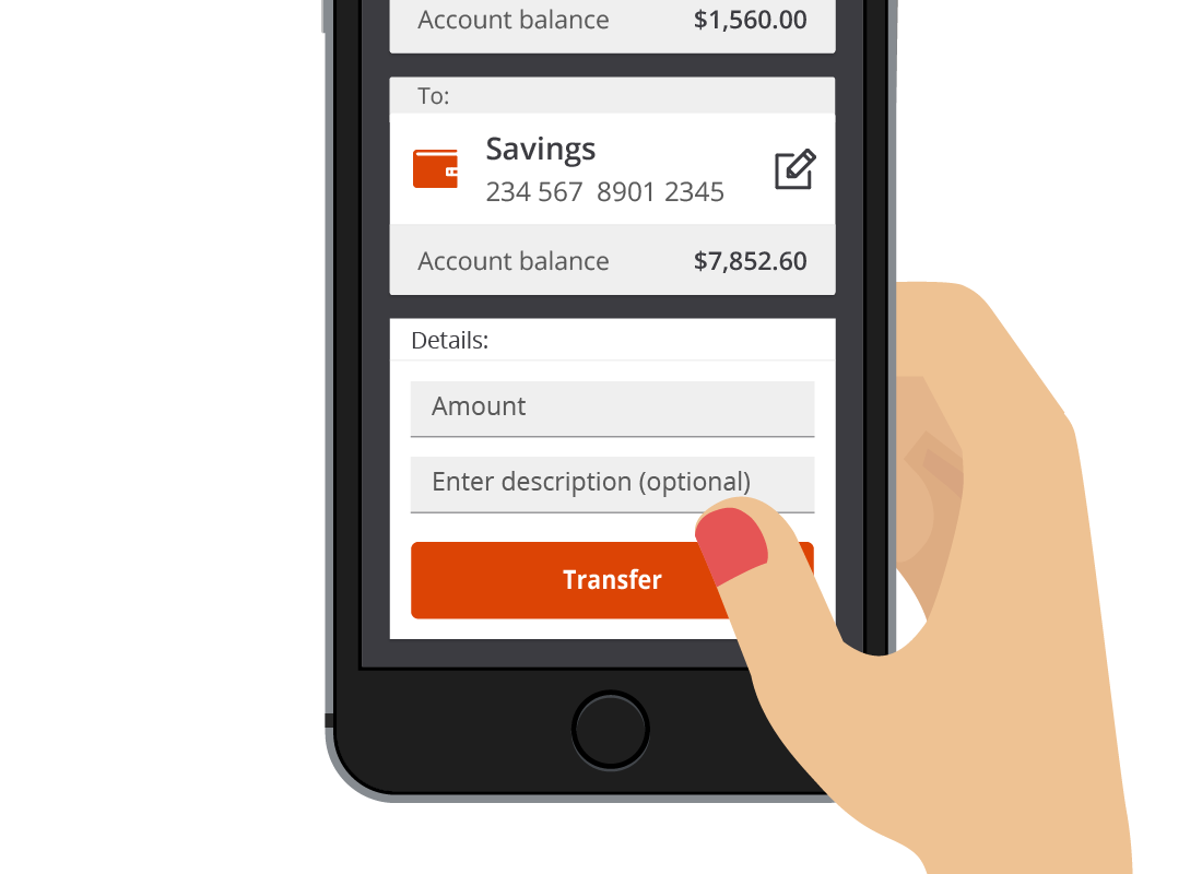 A detailed view of a transfer between accounts on Squirrel Bank mobile.