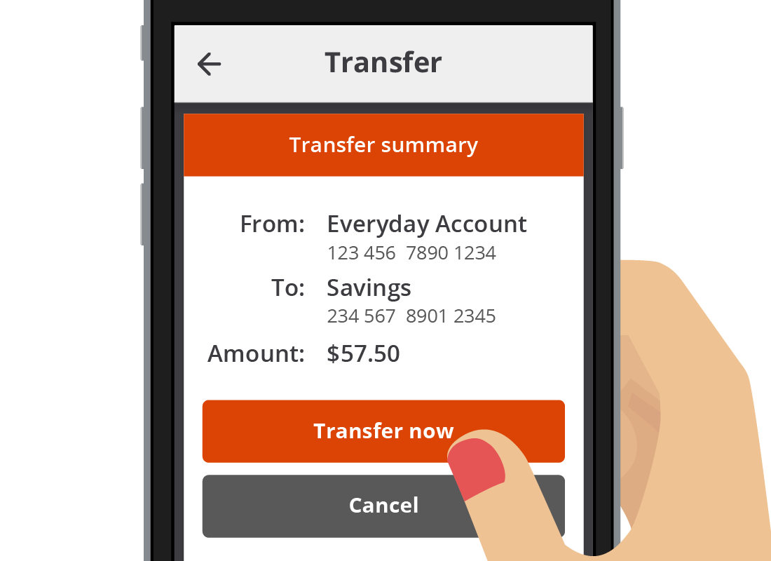 A close up of the Transfer now button on the Squirrel bank app.