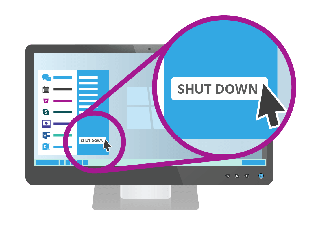 A zoomed-in view of the Shut Down option on a computer screen