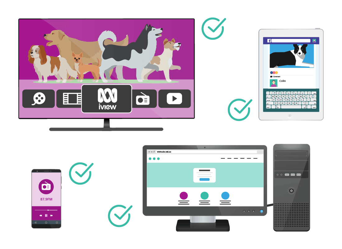 An illustration showing all the devices in a home connecting to the internet via the nbn