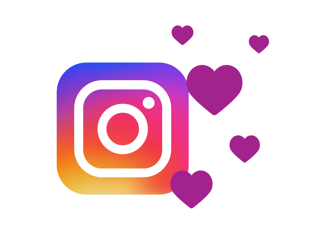 Instagram logo surrounded by hearts