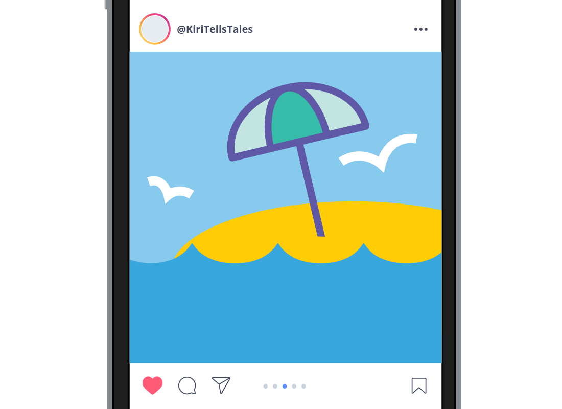 The Instagram feed showing a photo of a beach and the ocean