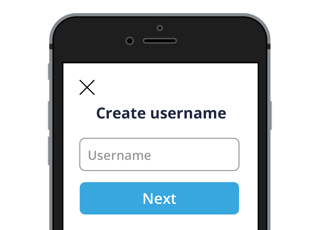 Mobile device showing the Create username screen