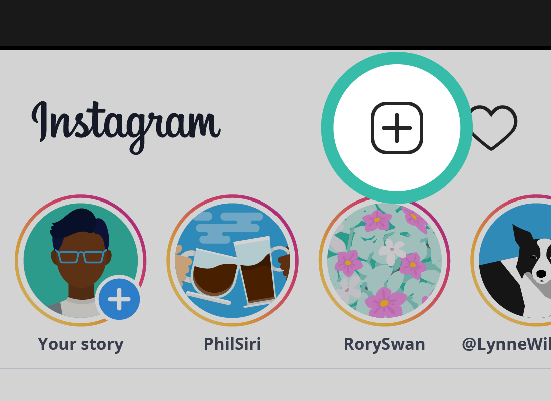 The Instagram home screen with the Add icon highlighted