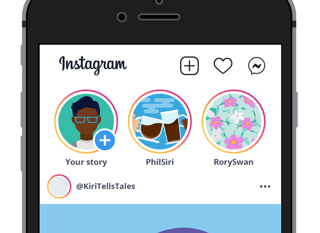 The home screen showing the Story circles