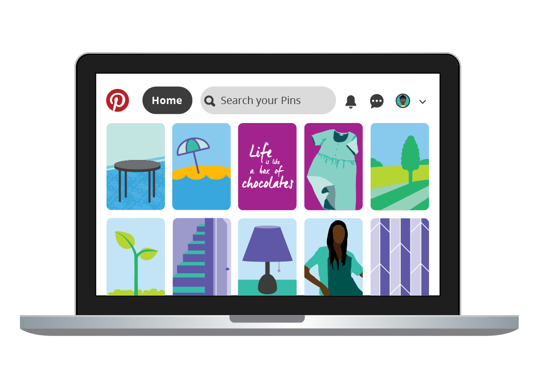 The Pinterest feed on a laptop