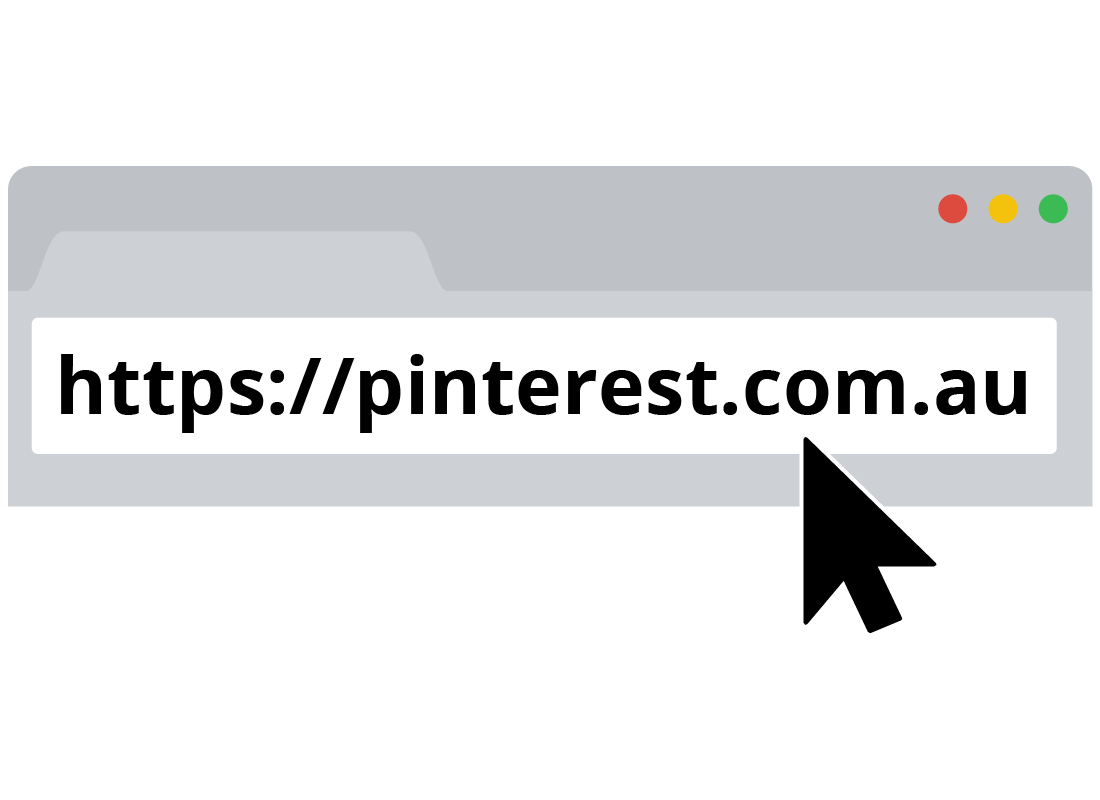 The Pinterest URL typed into the address bar of the web browser