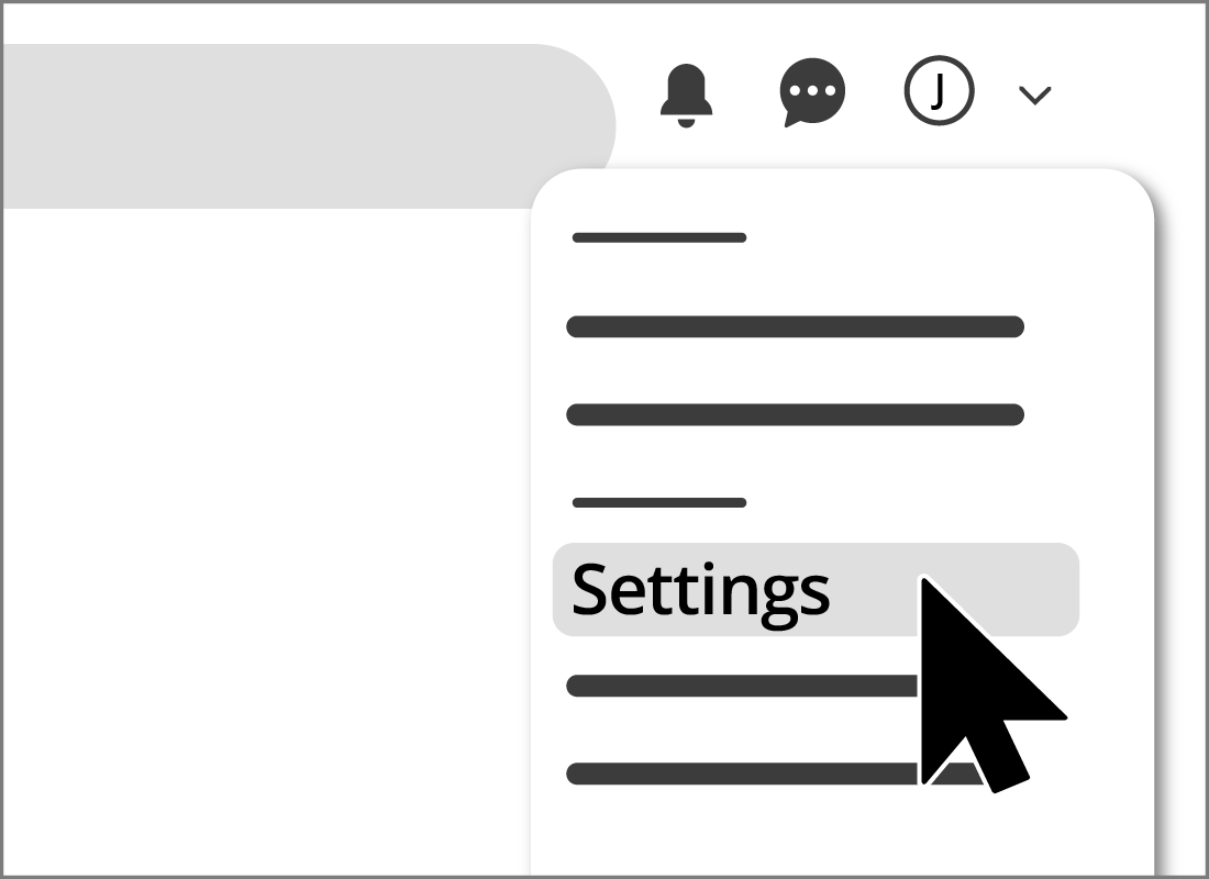 The Settings drop down menu