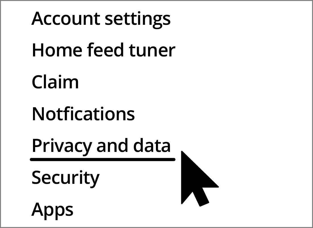 The privacy and data menu item