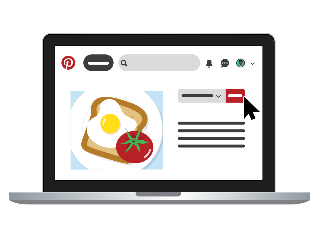 The Pinterest platform displaying a photo of eggs and tomoato on toast