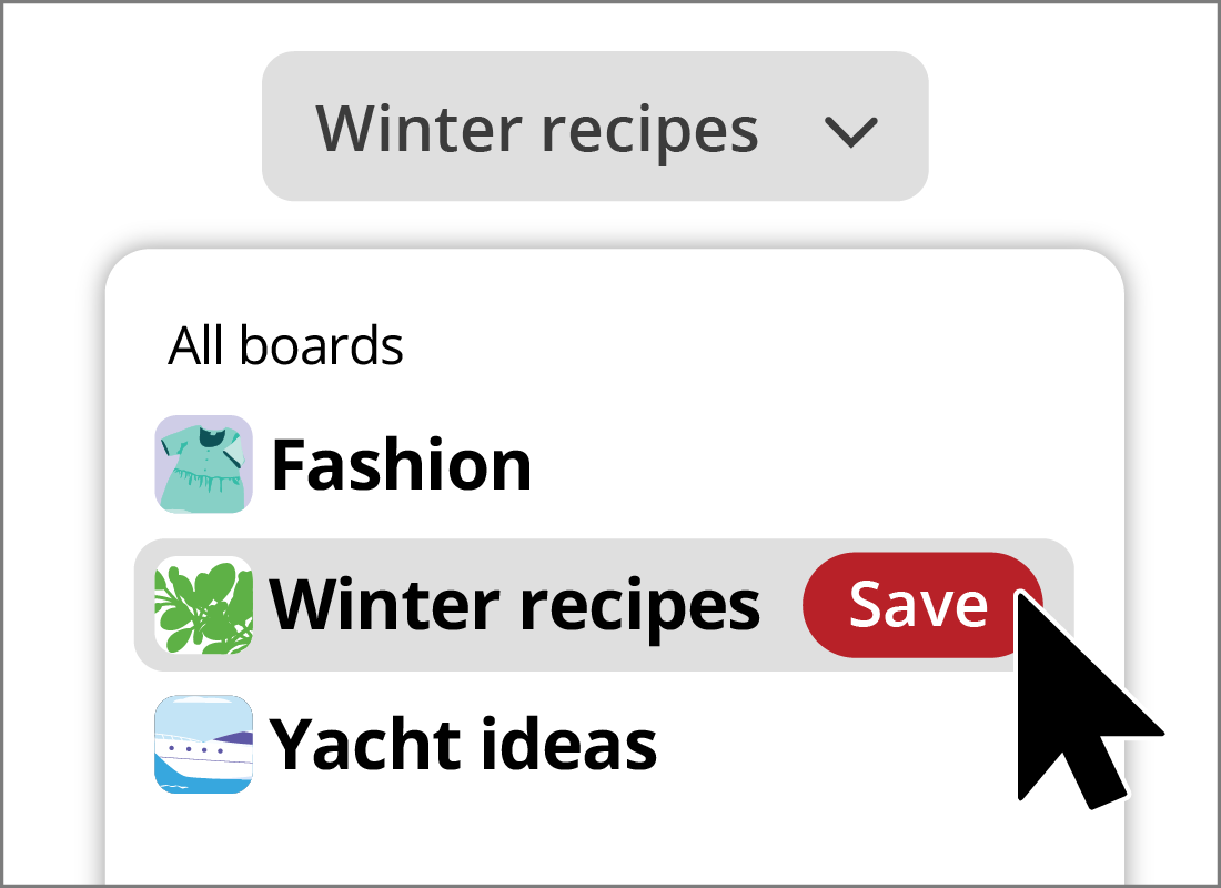 Saving a photo to the winter recipe board