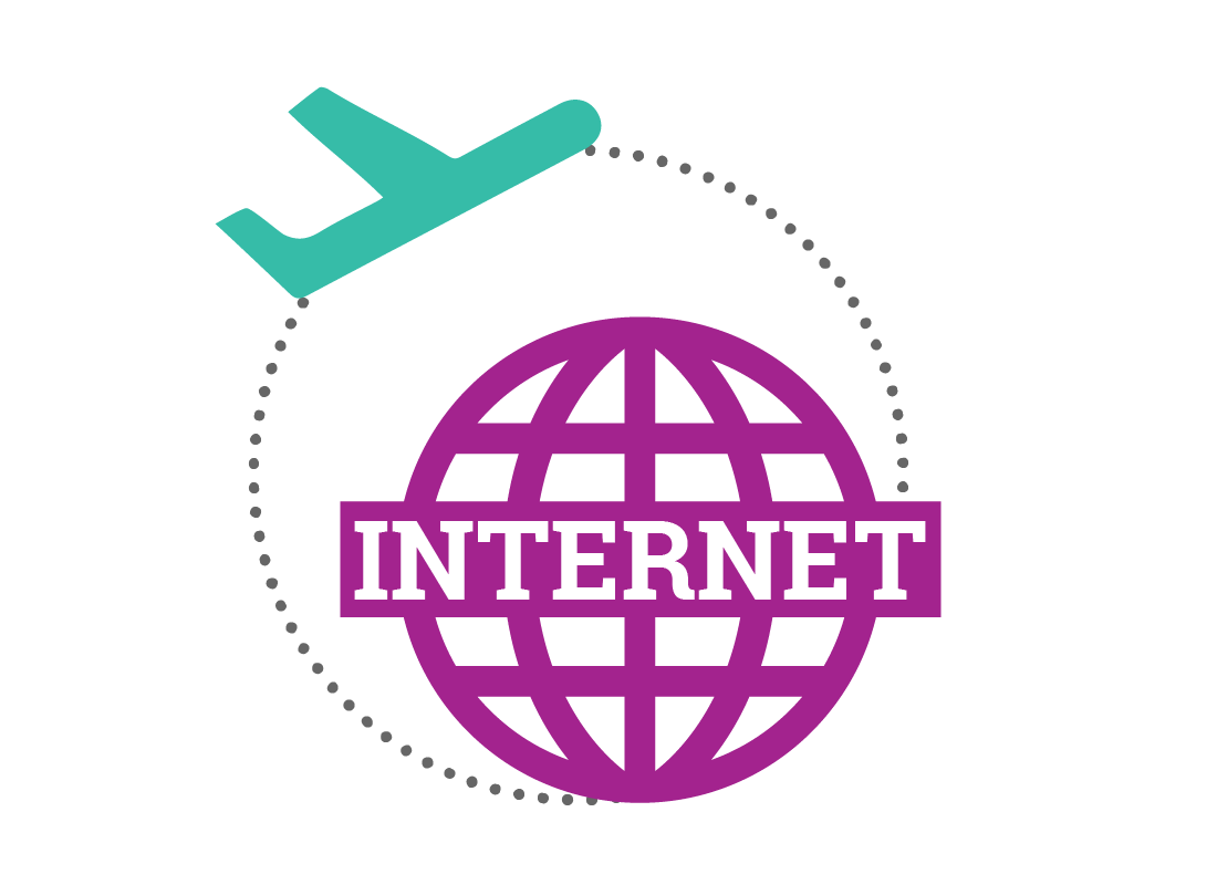 plane flying around a circular internet logo