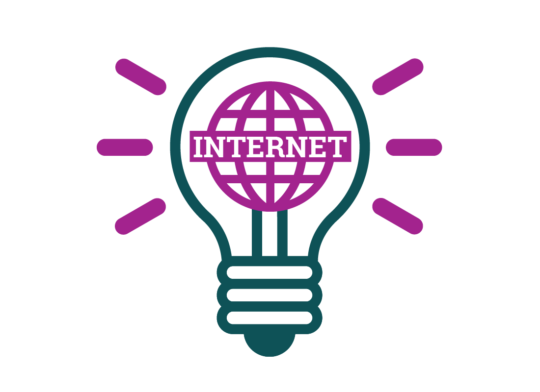 The internet logo inside a light bulb