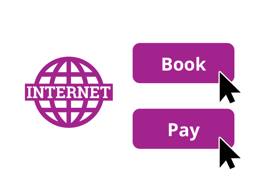 The internet logo with a Book and Pay button