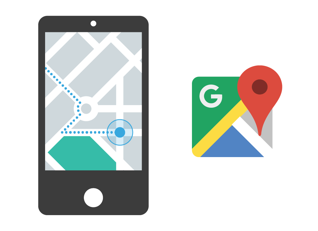 A mobile device with Google Maps displaying
