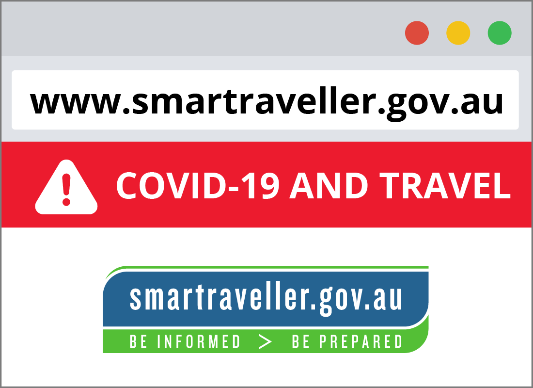 The smart traveller website showing a Covid-19 alert