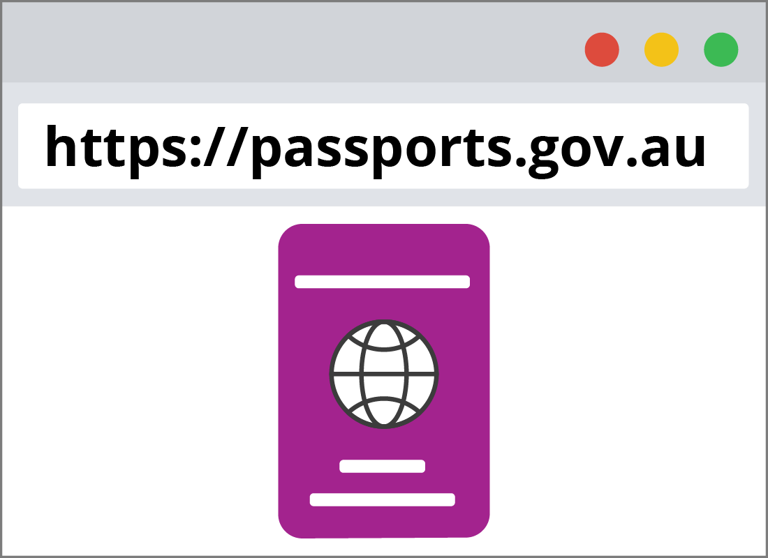 An address bar showing the  passports.gov.au URL
