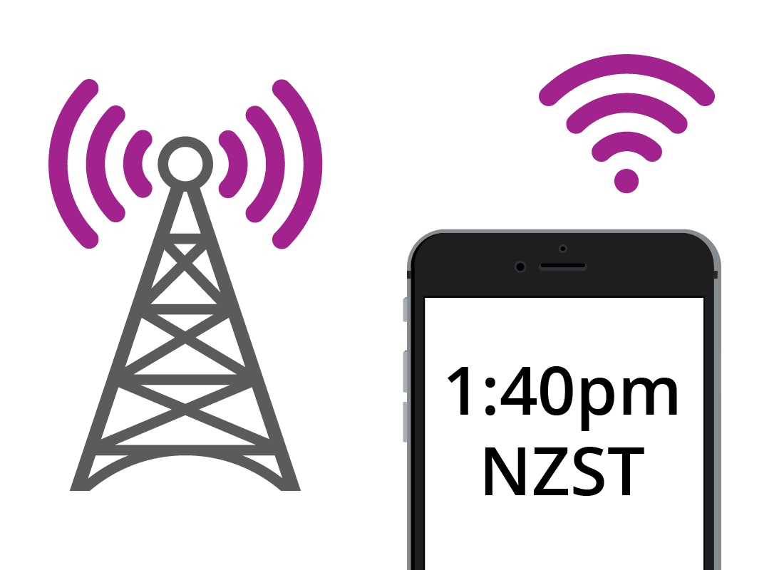 A mobile device showing New Zealand local time