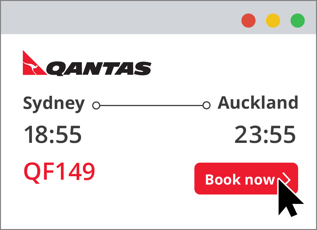 Flight details for a flight fropm Sydney to Auckland