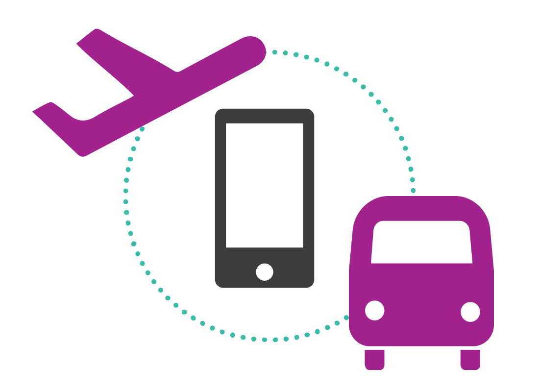A plane and a bus surrounding a mobile device