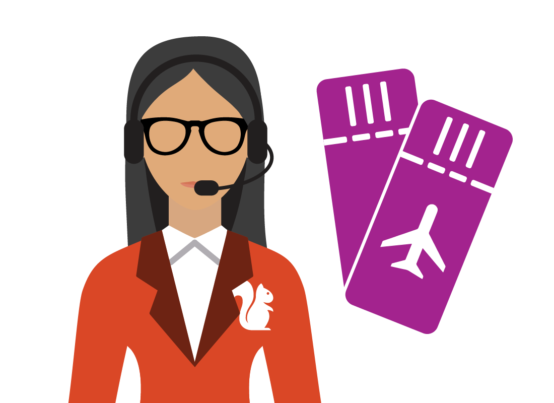 A travel agent with plane tickets
