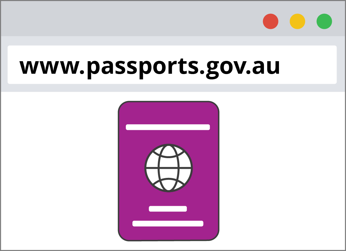 A computer screen showing a passport and the passports.gov.au URL