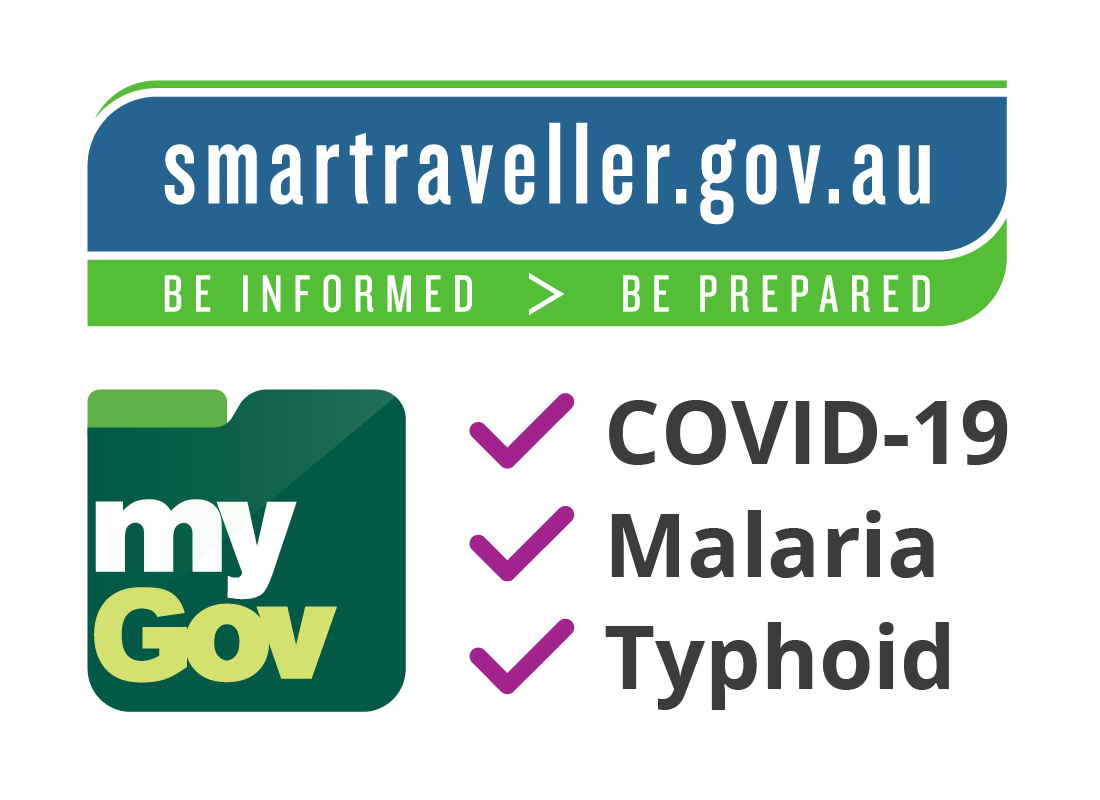 The smart traveller and myGov logos