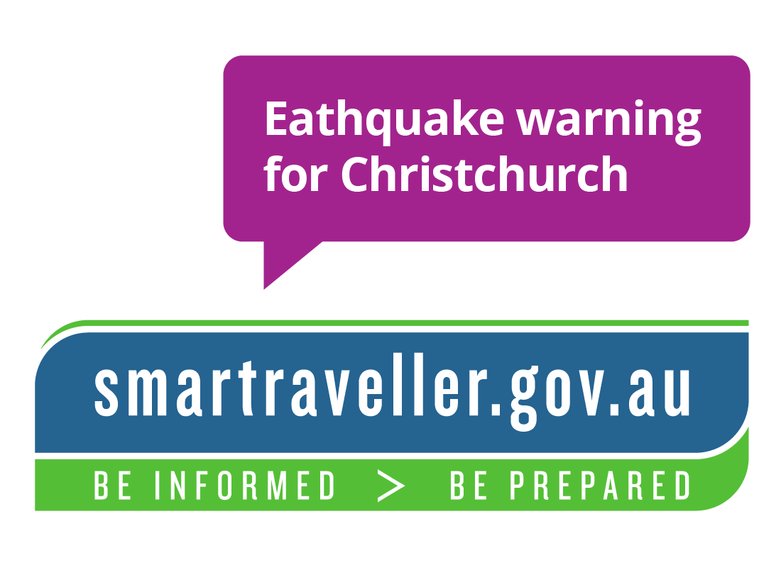An alert from smart traveller warning of earthquakes in Christchurch