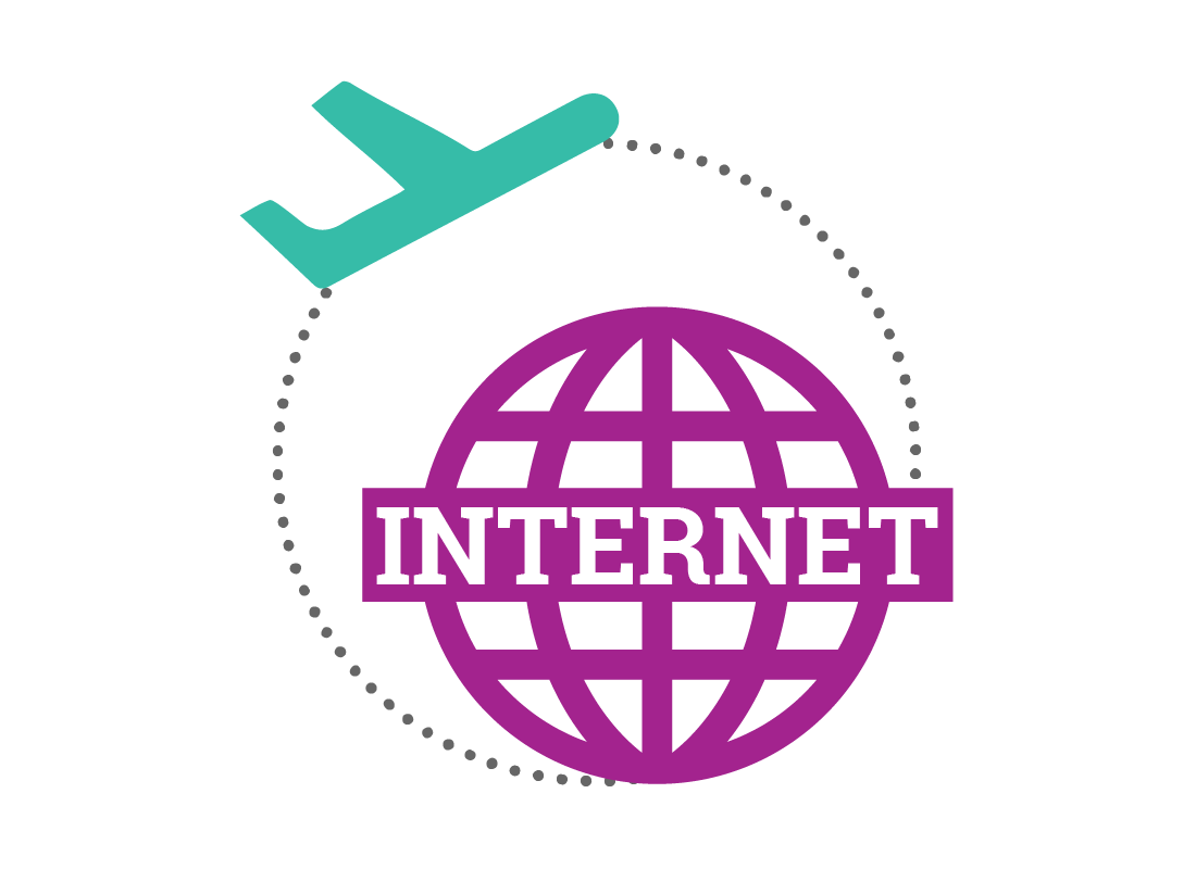 A plane flying around an internet logo