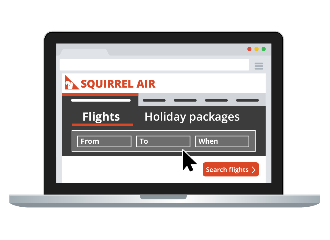 TA laptop showing the Squirrel Air booking page