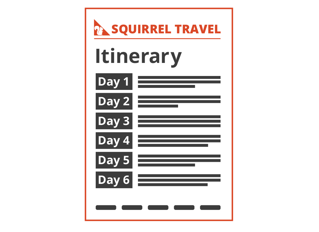 An itinerary showing each day of Ruby's trip