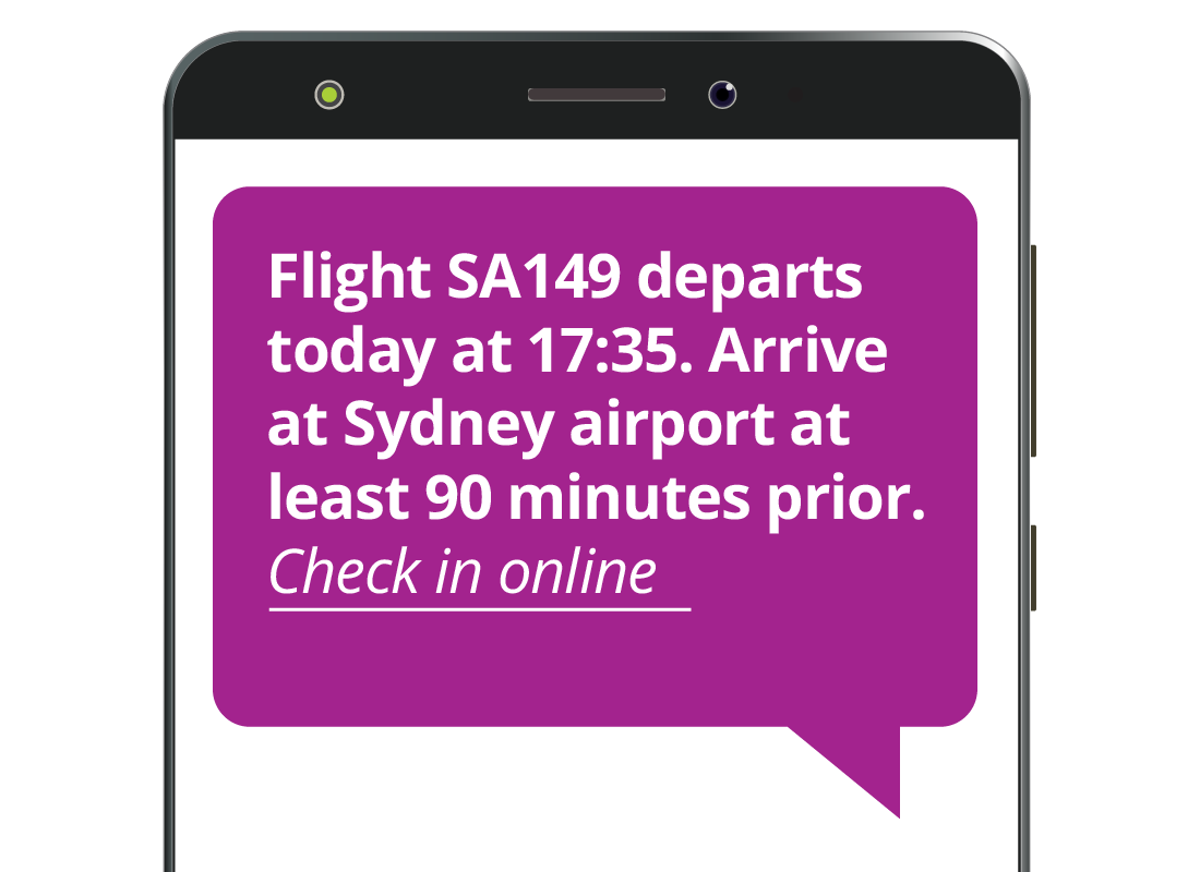 A messge on a mobile device from the airline