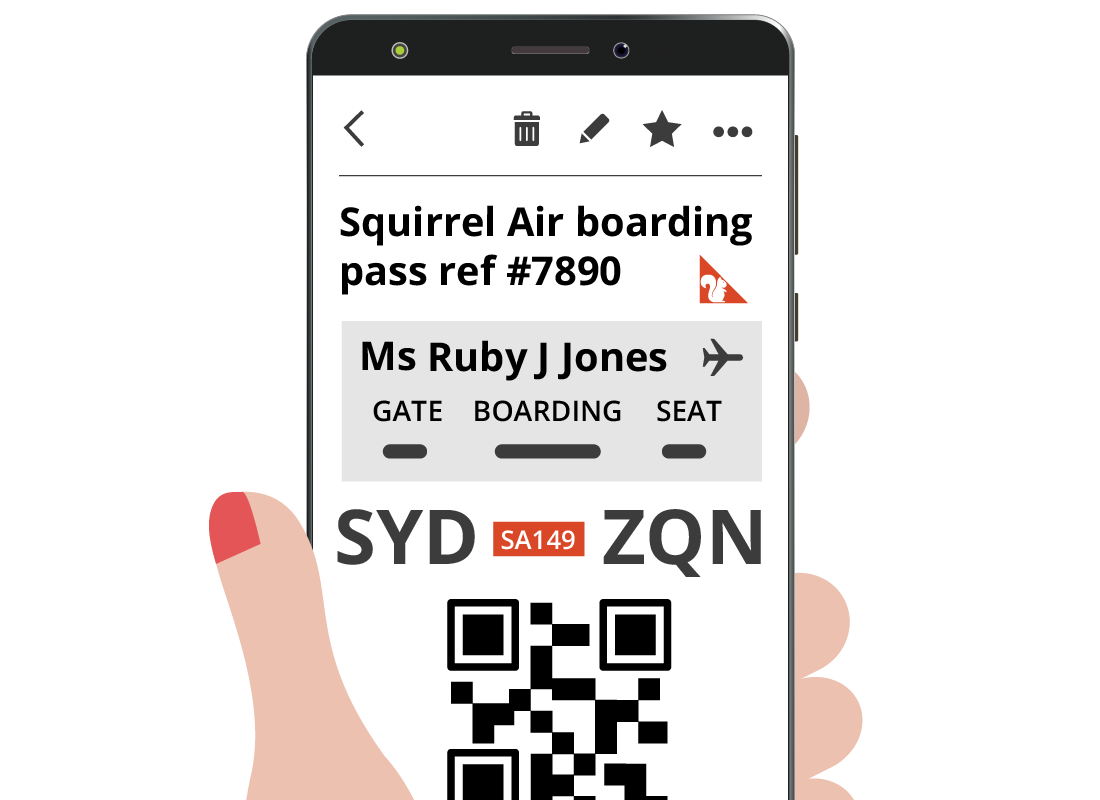 Looking at a boarding pass on a mobile device