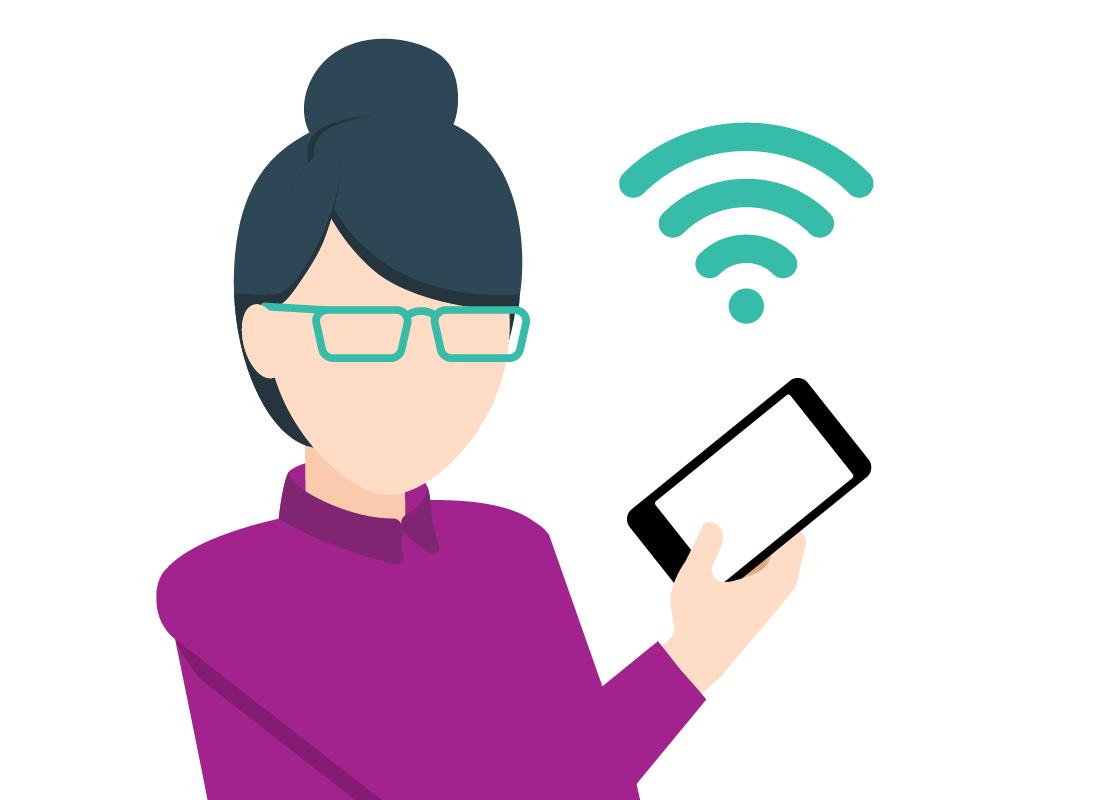 Lady holding a mobile device with a signal