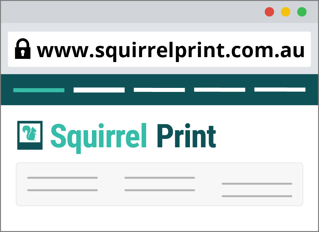A graphic of our fictional Squirrel Print website home page