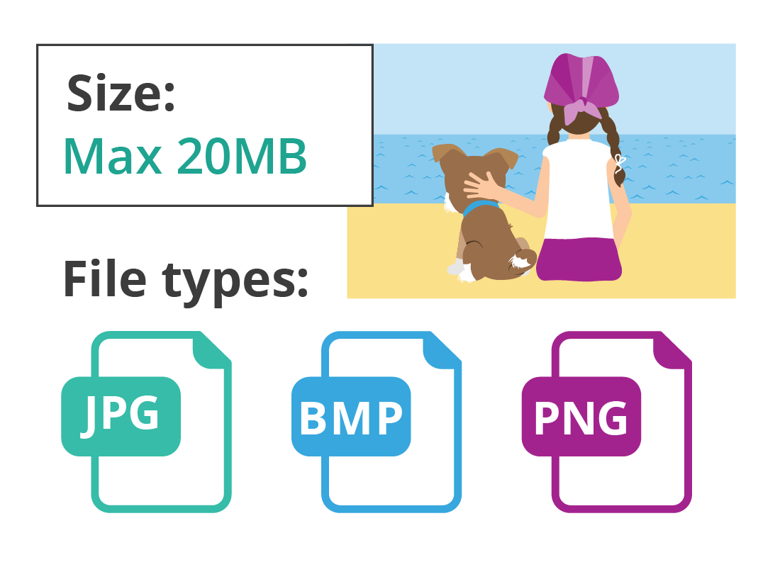 A graphic showing Steve's picture alongside the three suitable file types and maximum size details.