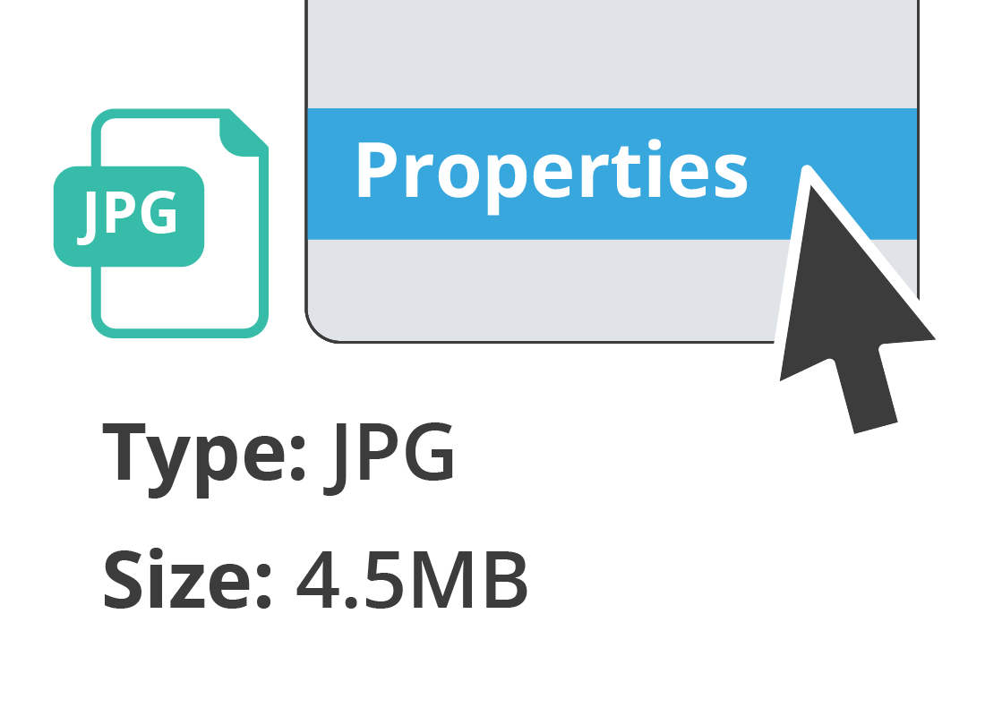 A graphic highlighting the Properties menu option and showing Steve's photo is a 4.5MB JPG
