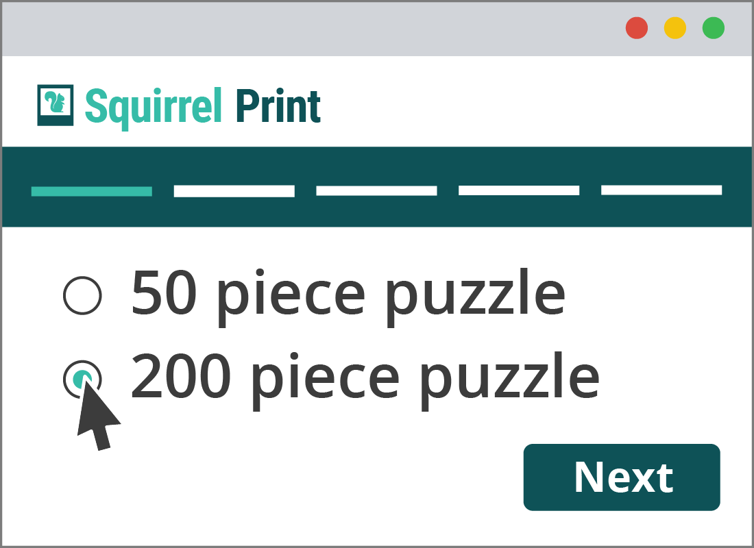 The SquirrelPrint jigsaw pieces options menu.