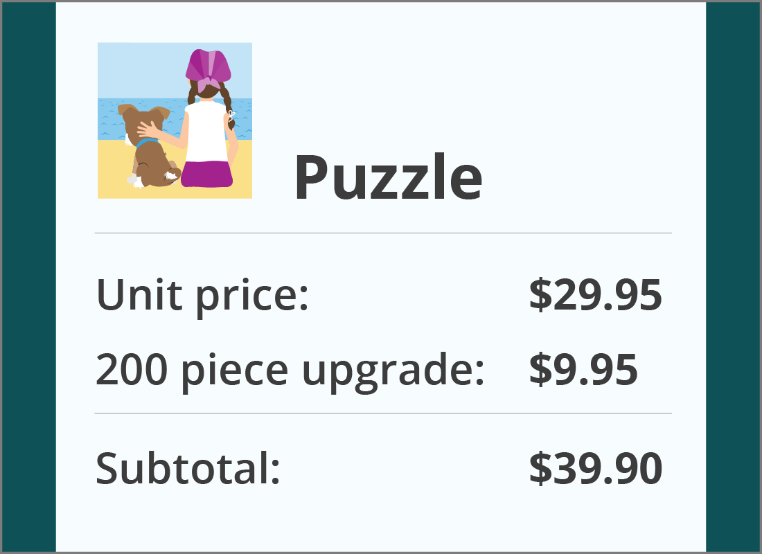 The itemised costs for Steve's jigsaw order.