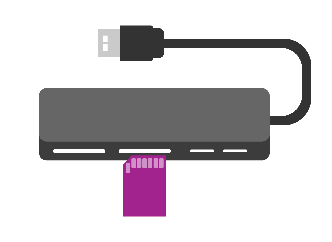 A special adaptor called a memory card reader that can accept digital camera memory cards and then connect to a computer to transfer files