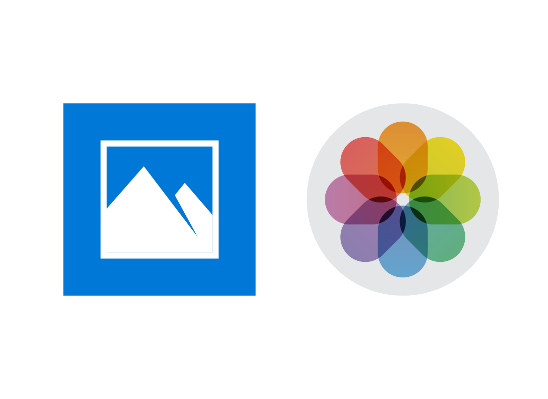 The logos for the Photos app on Windows and Apple computers.