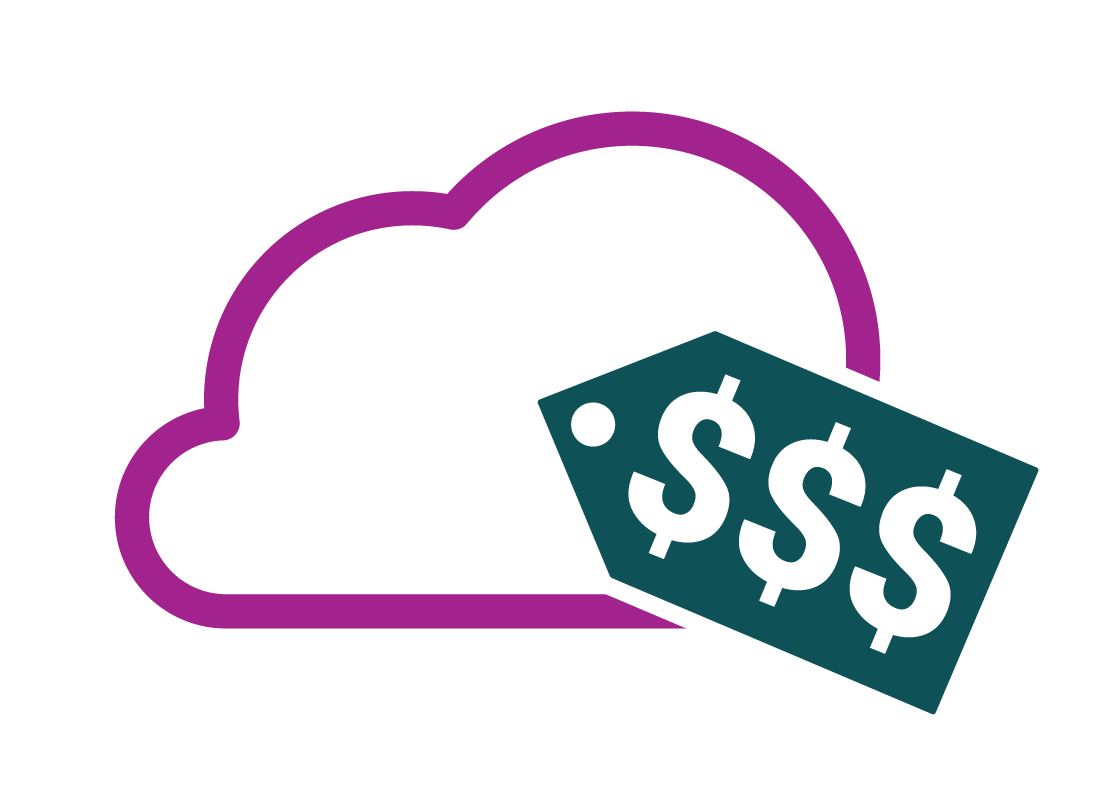 A graphic of the cloud symbol with price ticket displaying '$$$'