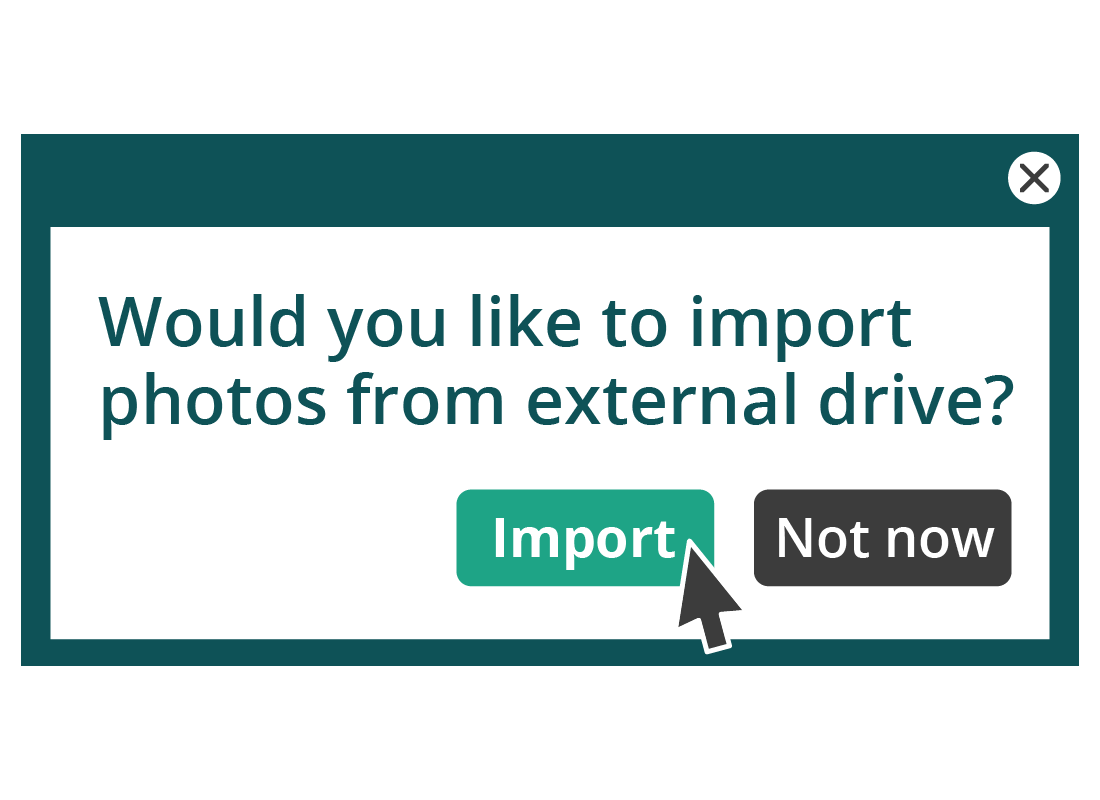 A pop-up message from a computer asking permission to import photos from an external drive