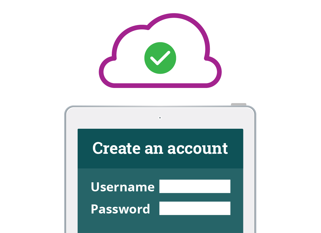 A graphic of a 'Create an account' form for cloud services