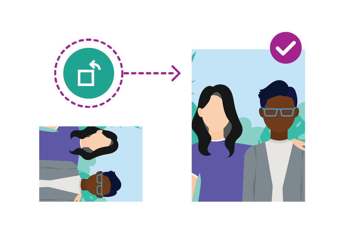 A photo is rotated in the editing app so that it is the right way up