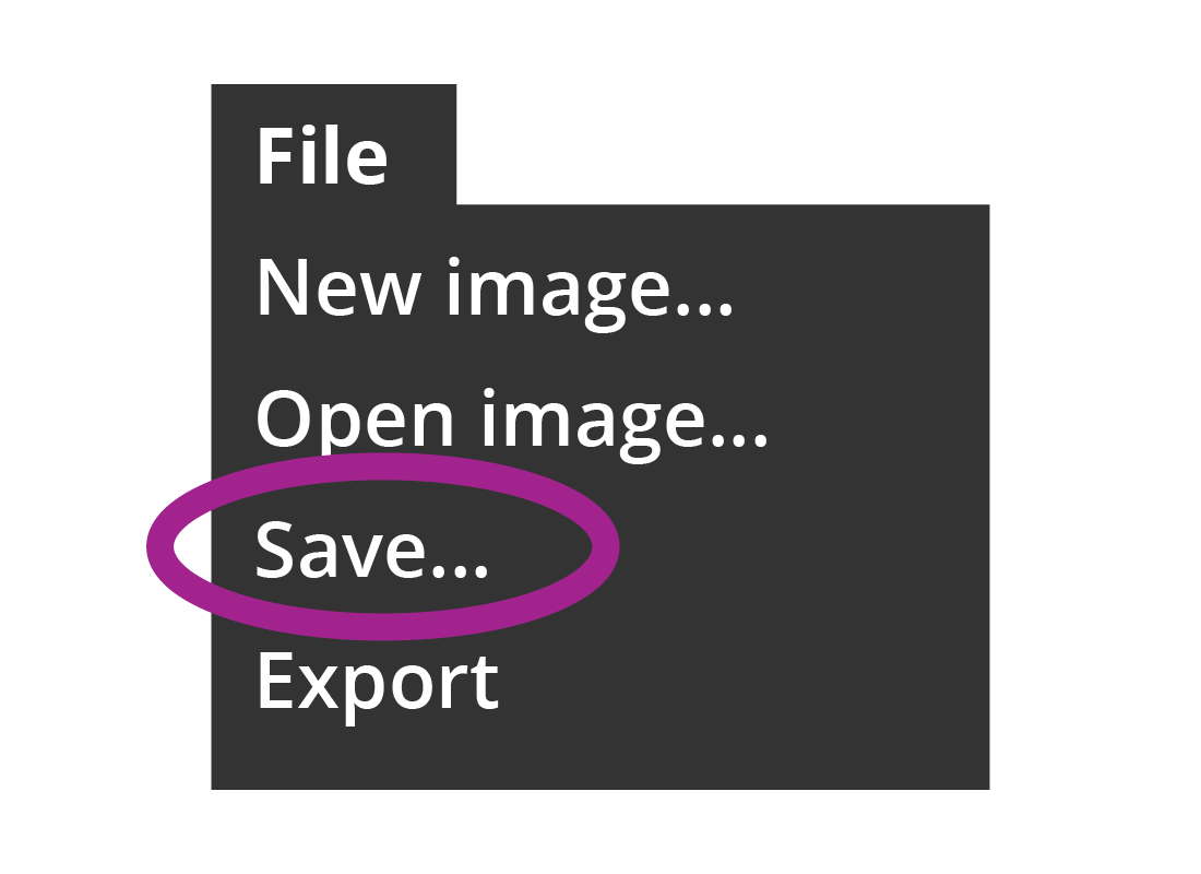 A close up view of the menu options for saving a file