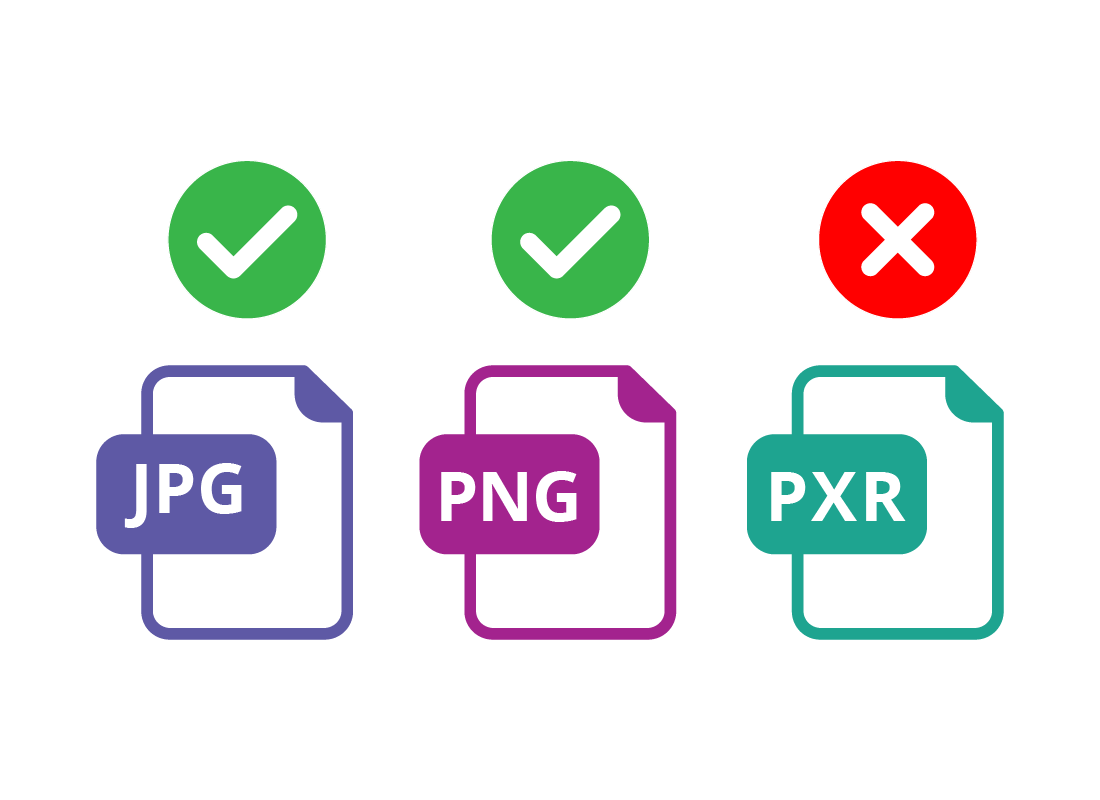 Different file types for images including JPG, PNG and a proprietary file type called PXR