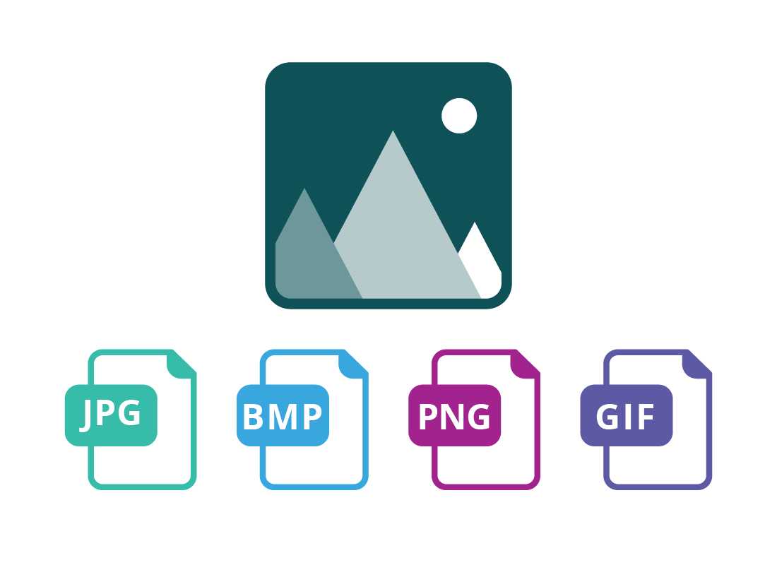 The most common image file types are JPG, GMP, PNG and GIF