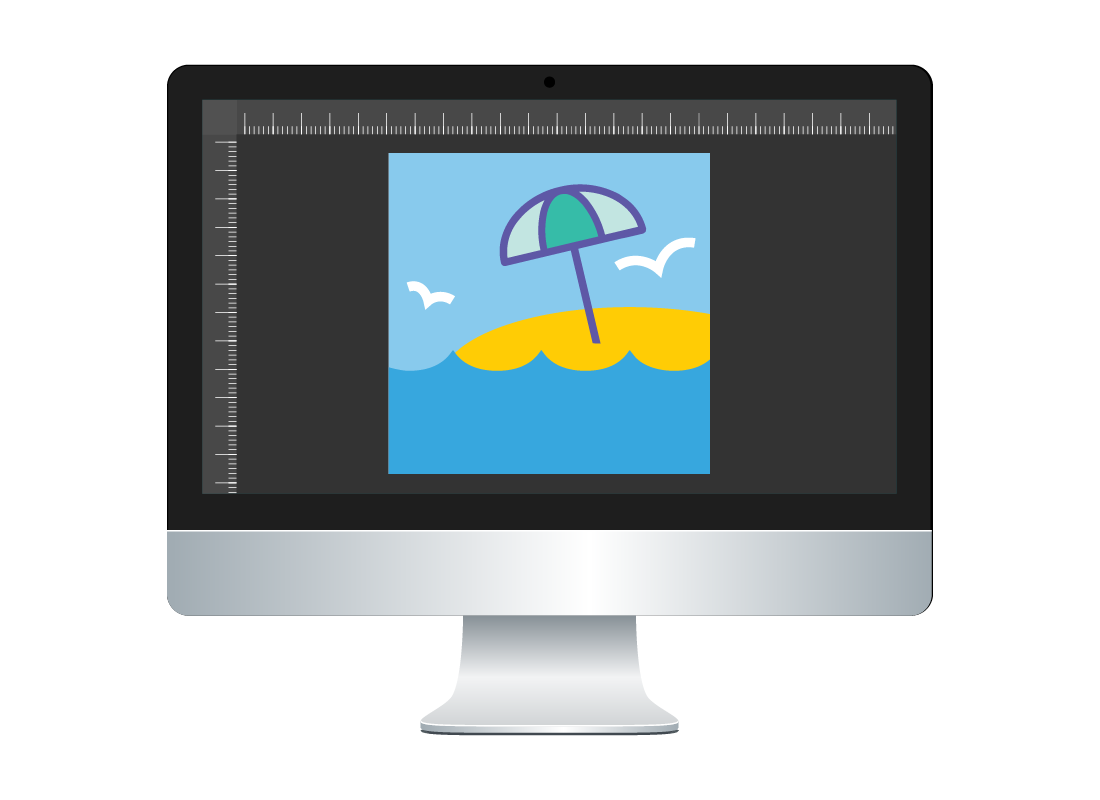 A photo of a an umbrella on a beach displayed in a photo editor